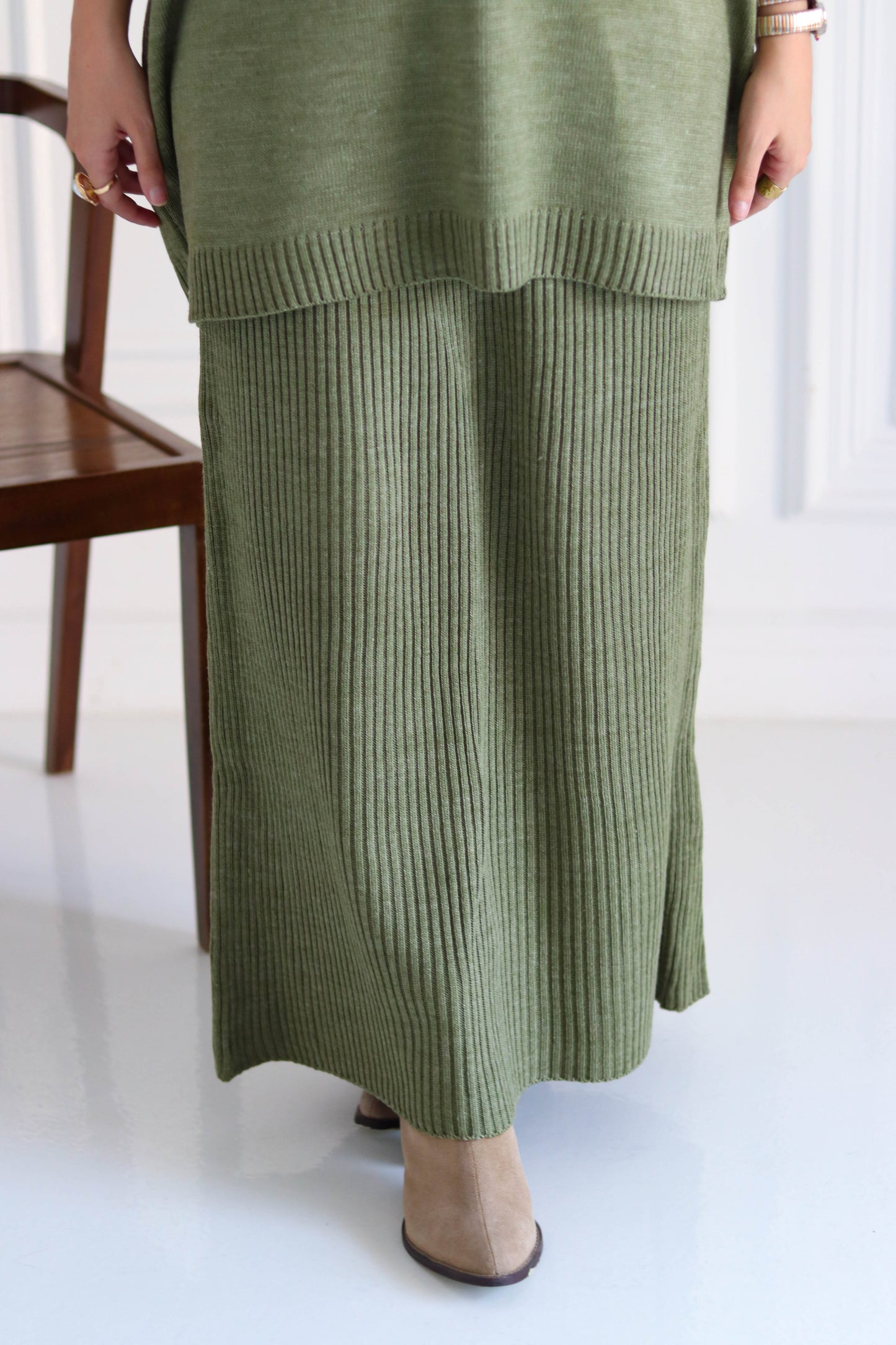 Plain Winter Set in Olive (Tunic and skirt)