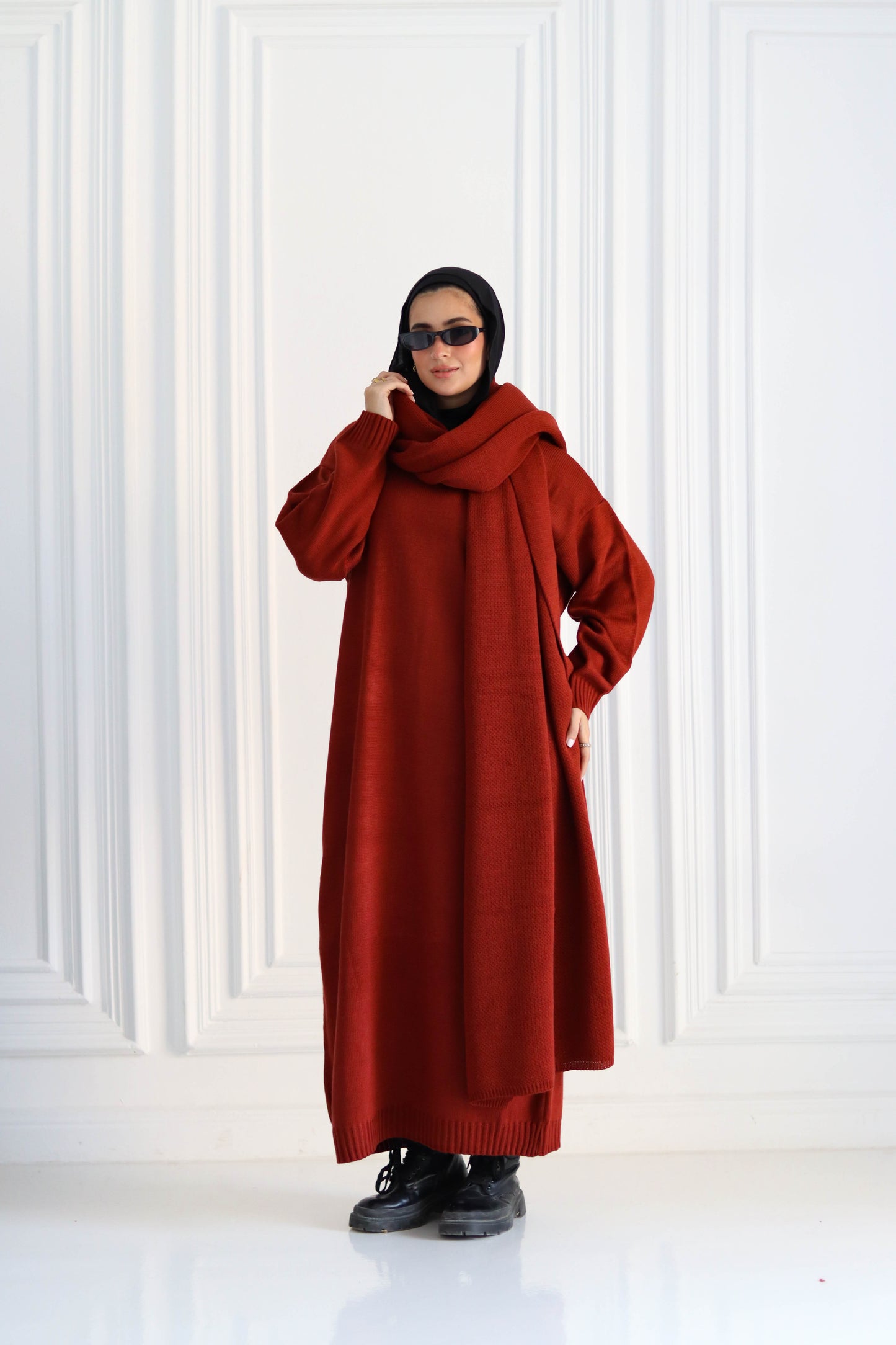 Shawl & Knitted Winter Dress Set in Havan