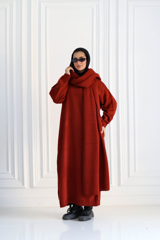 Shawl & Knitted Winter Dress Set in Havan