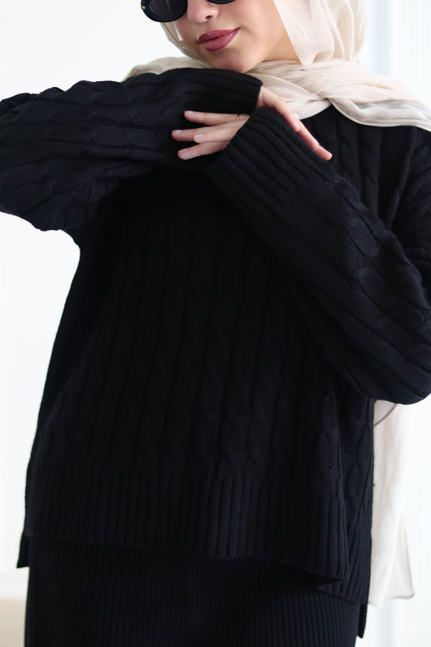 Braided Winter Set in Black (Tunic and skirt)