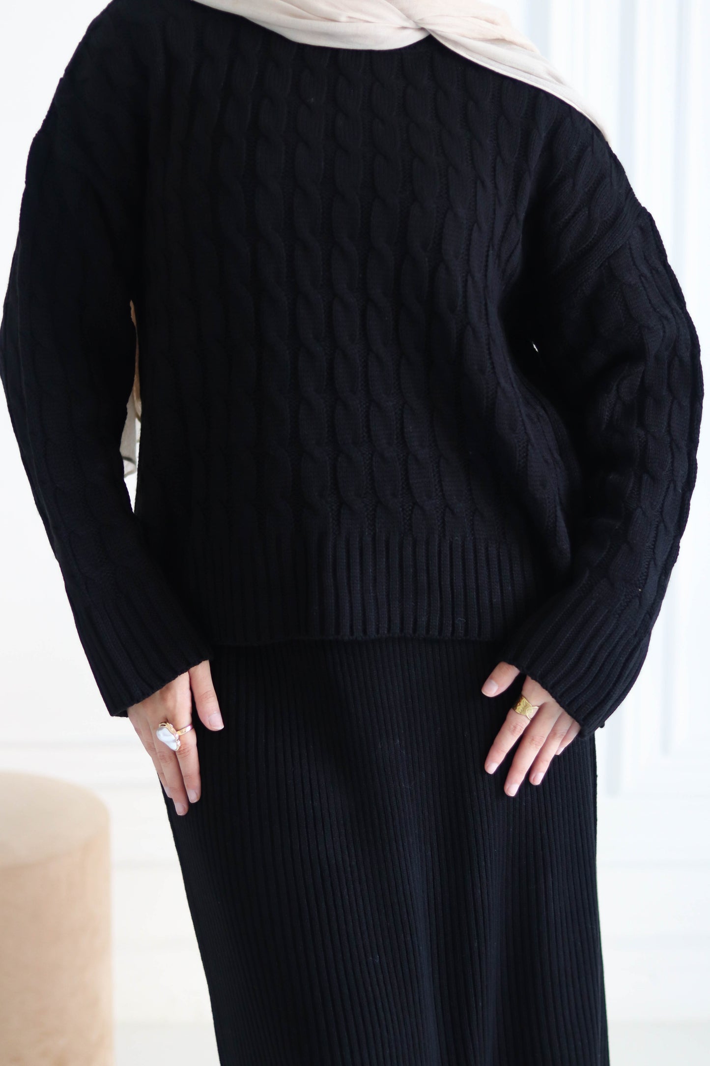 Braided Winter Set in Black (Tunic and skirt)