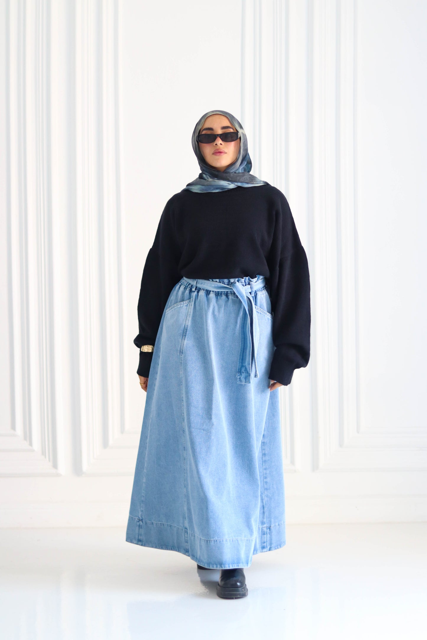 Denim Cloush Skirt in Light Blue