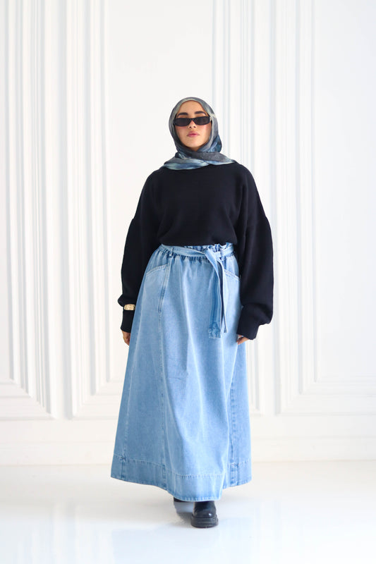Denim Cloush Skirt in Light Blue