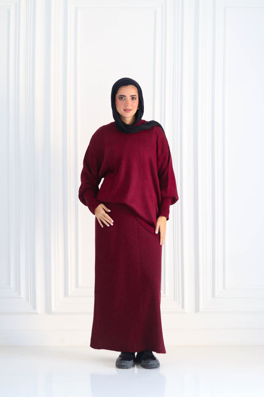 Plain Winter Set in Burgundy (Tunic and skirt)