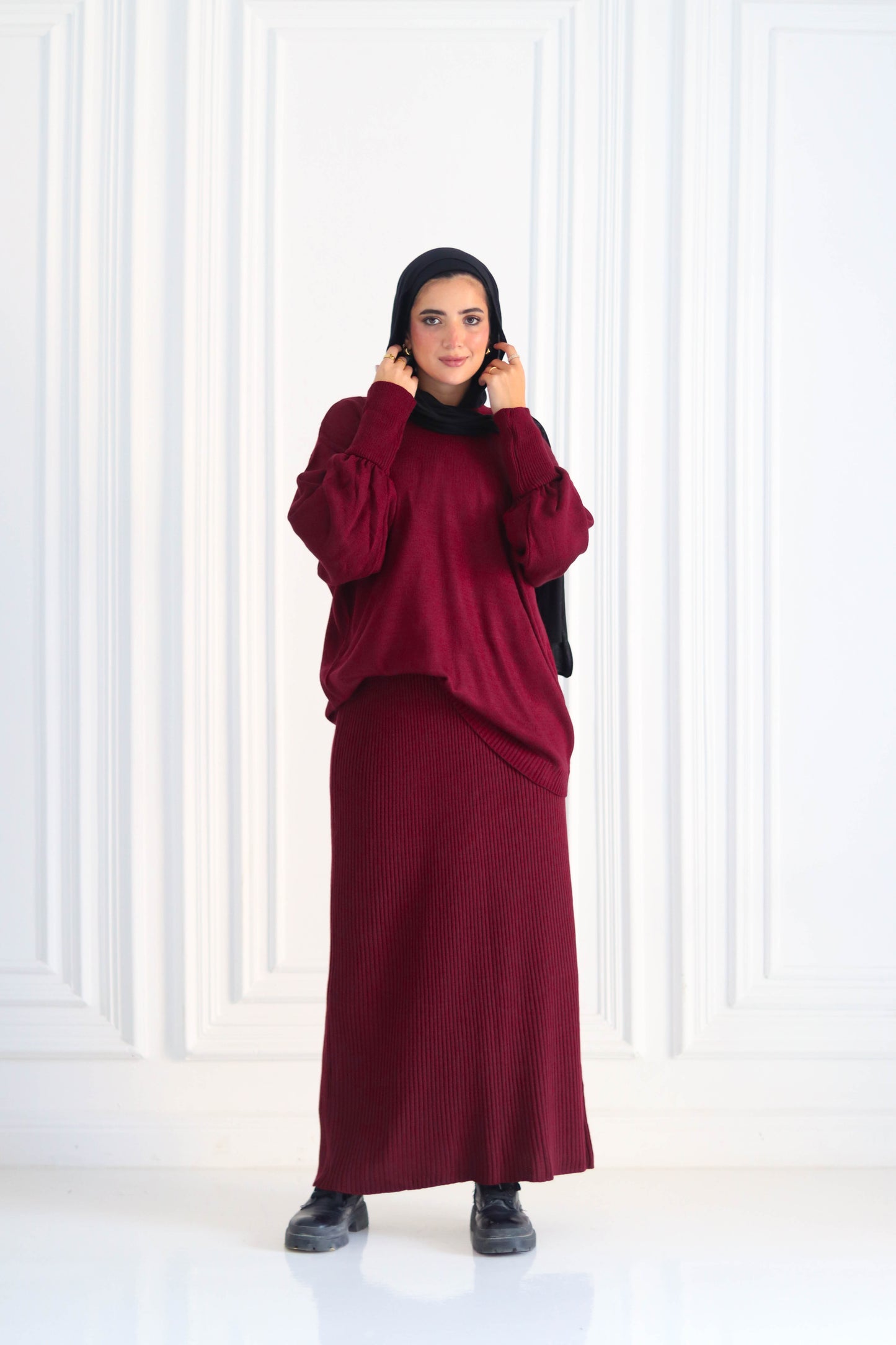Plain Winter Set in Burgundy (Tunic and skirt)