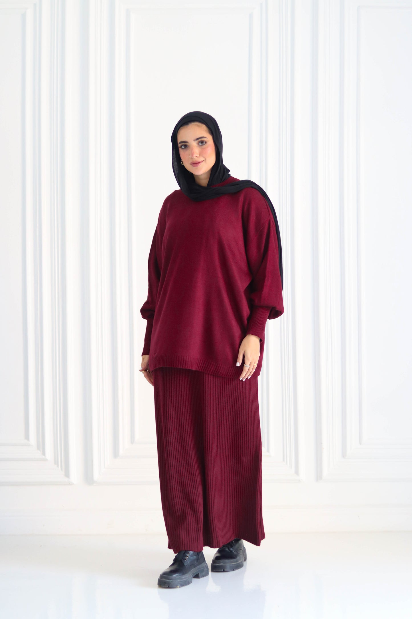 Plain Winter Set in Burgundy (Tunic and skirt)