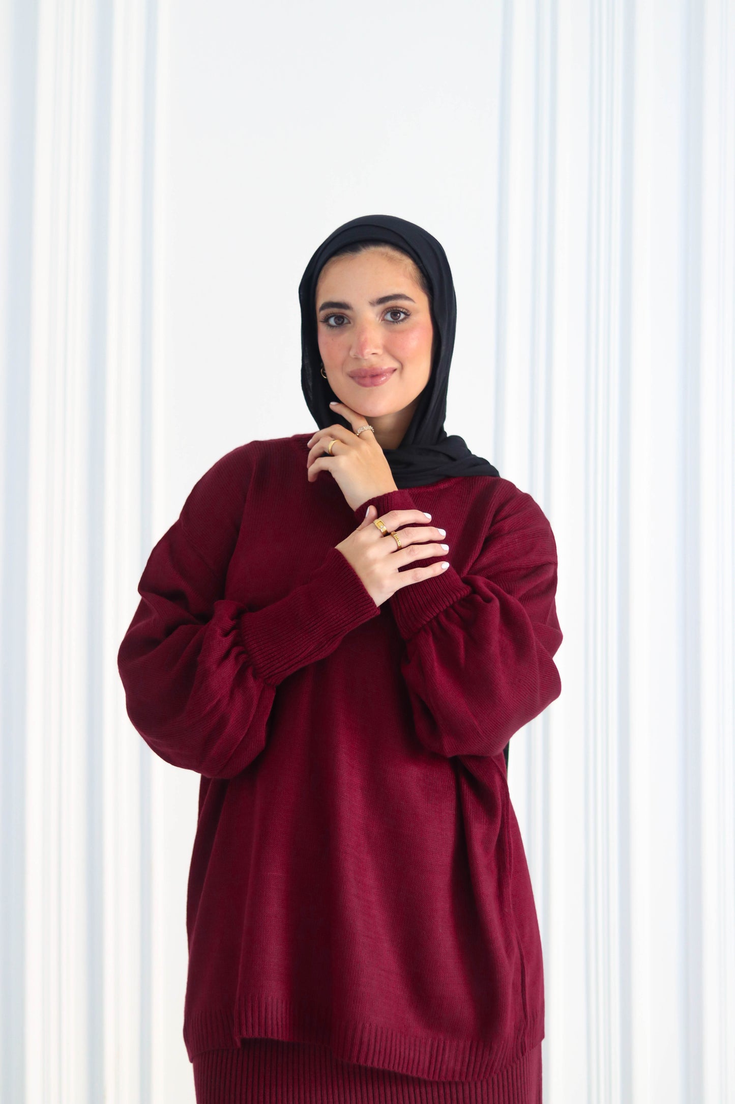 Plain Winter Set in Burgundy (Tunic and skirt)