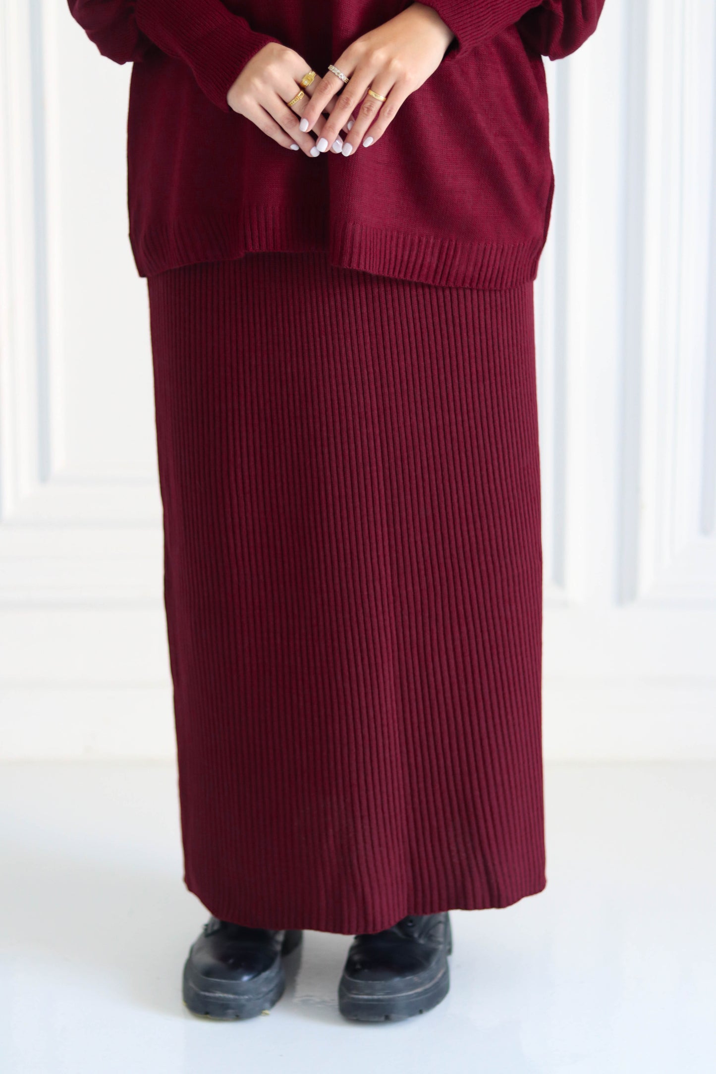 Plain Winter Set in Burgundy (Tunic and skirt)