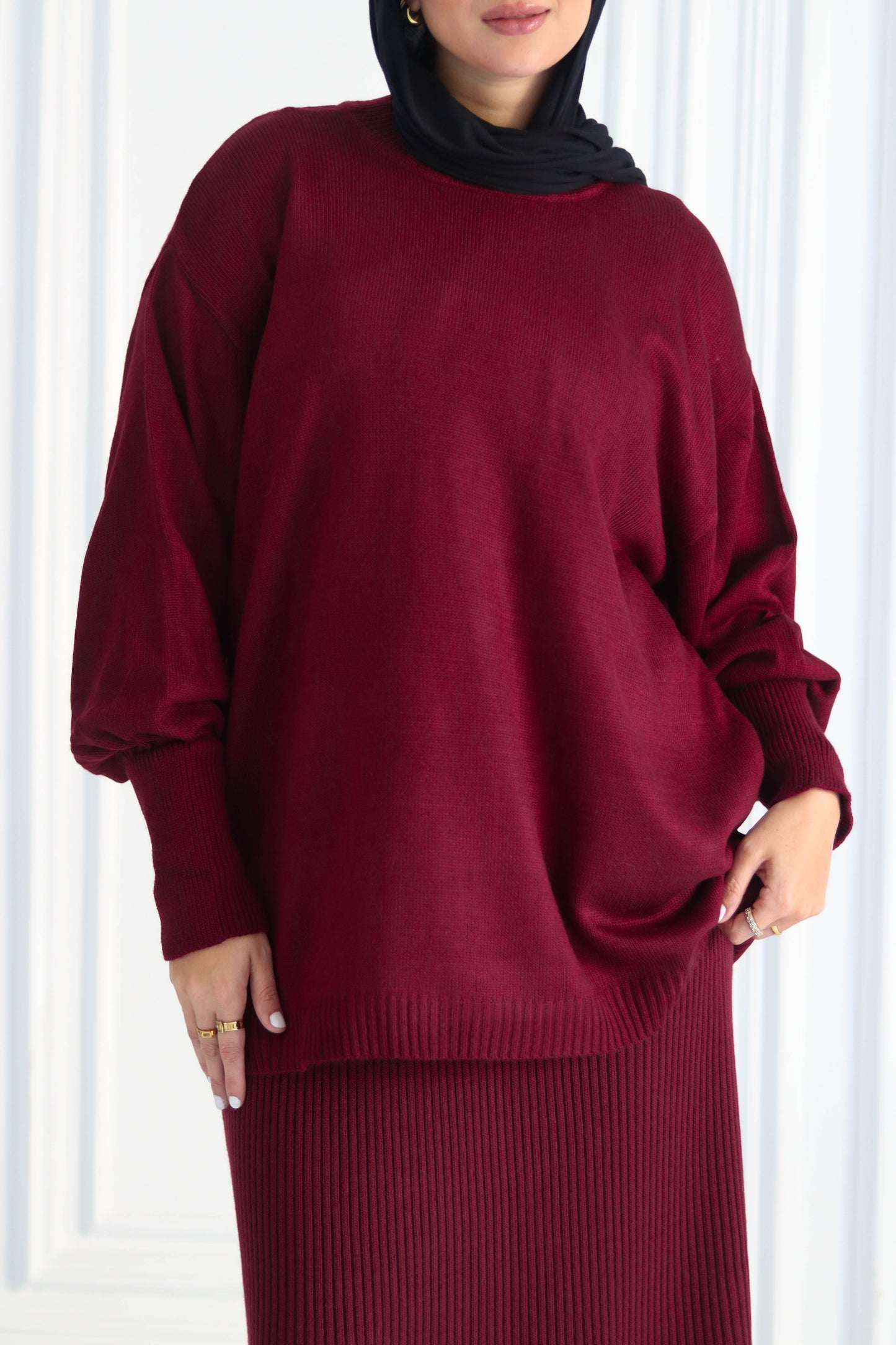Plain Winter Set in Burgundy (Tunic and skirt)