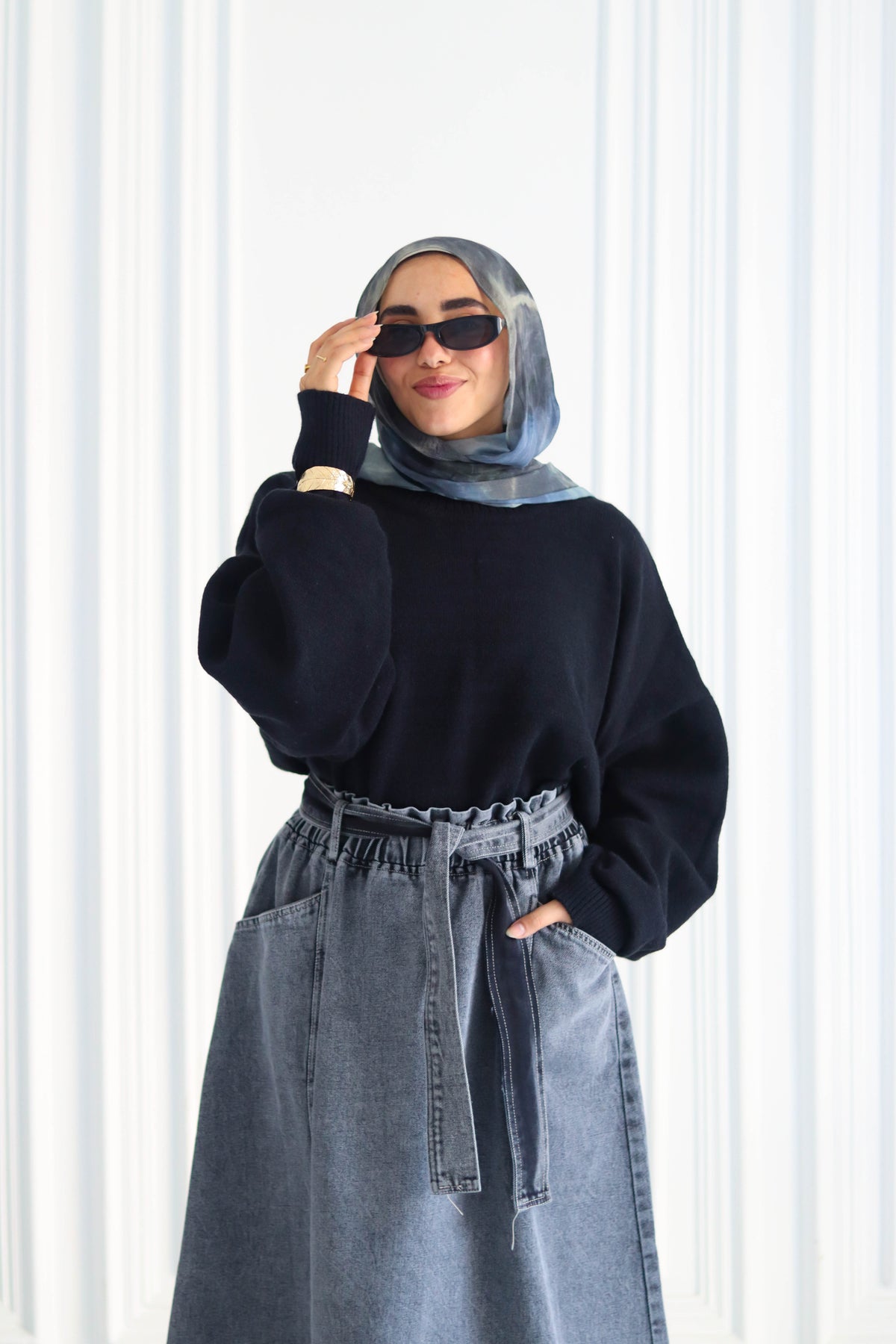 Denim Cloush Skirt in Grey
