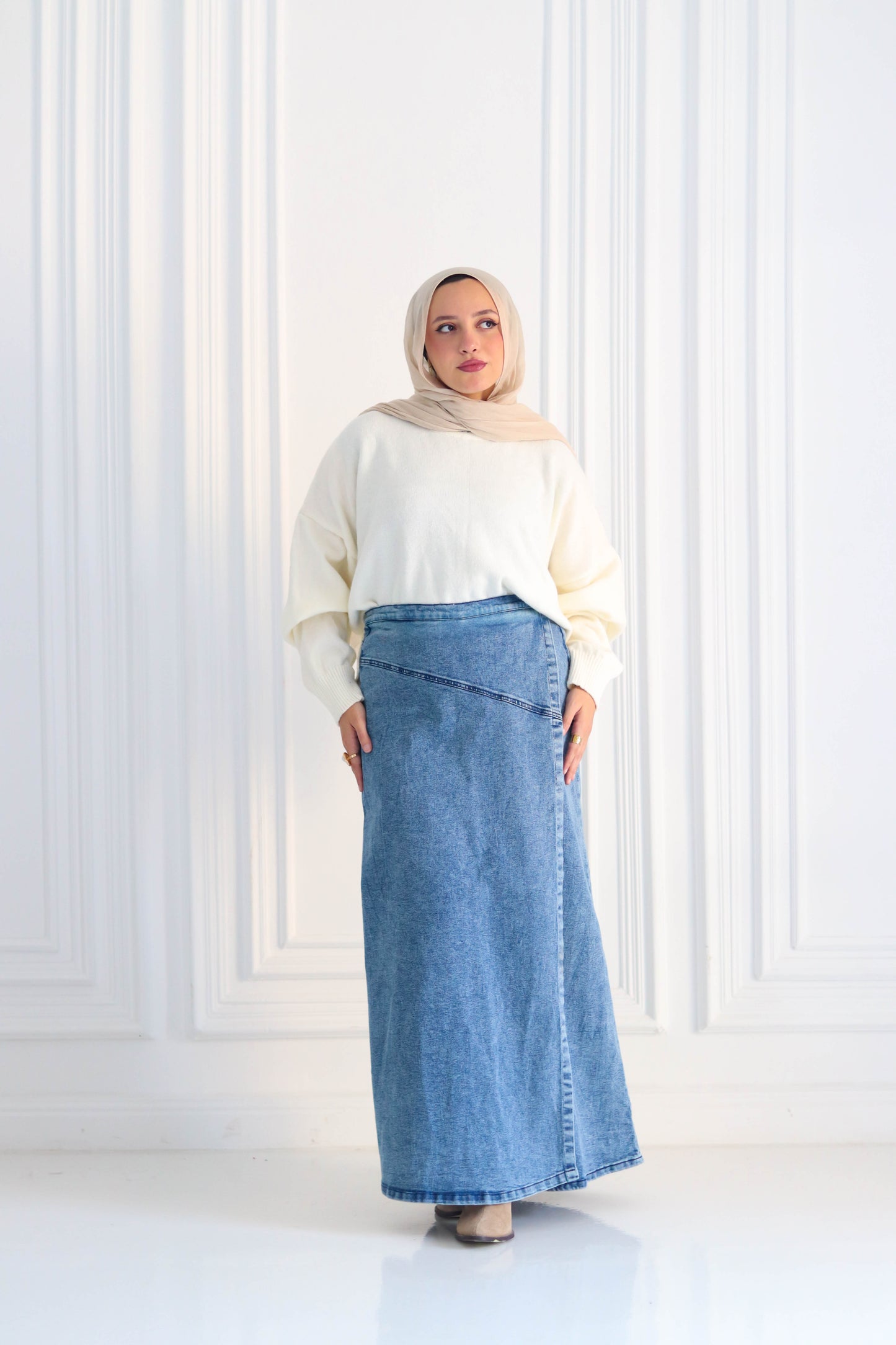 Denim A-Line Skirt in Light Blue