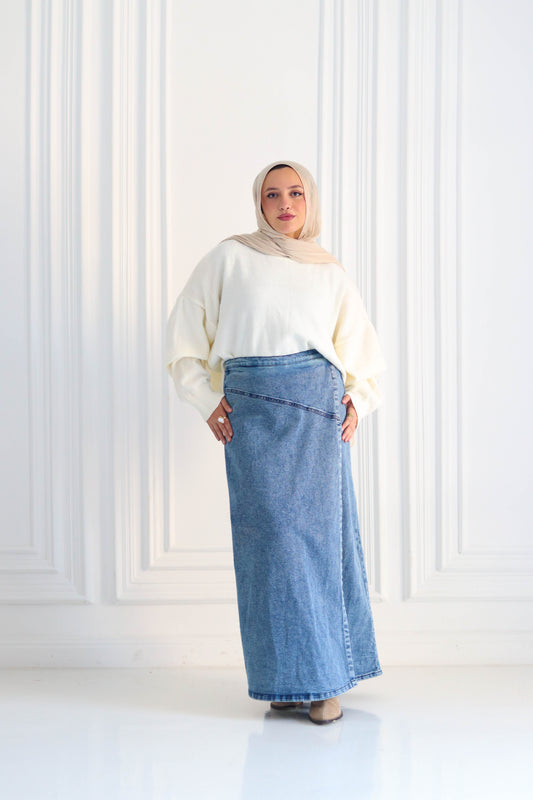 Denim A-Line Skirt in Light Blue