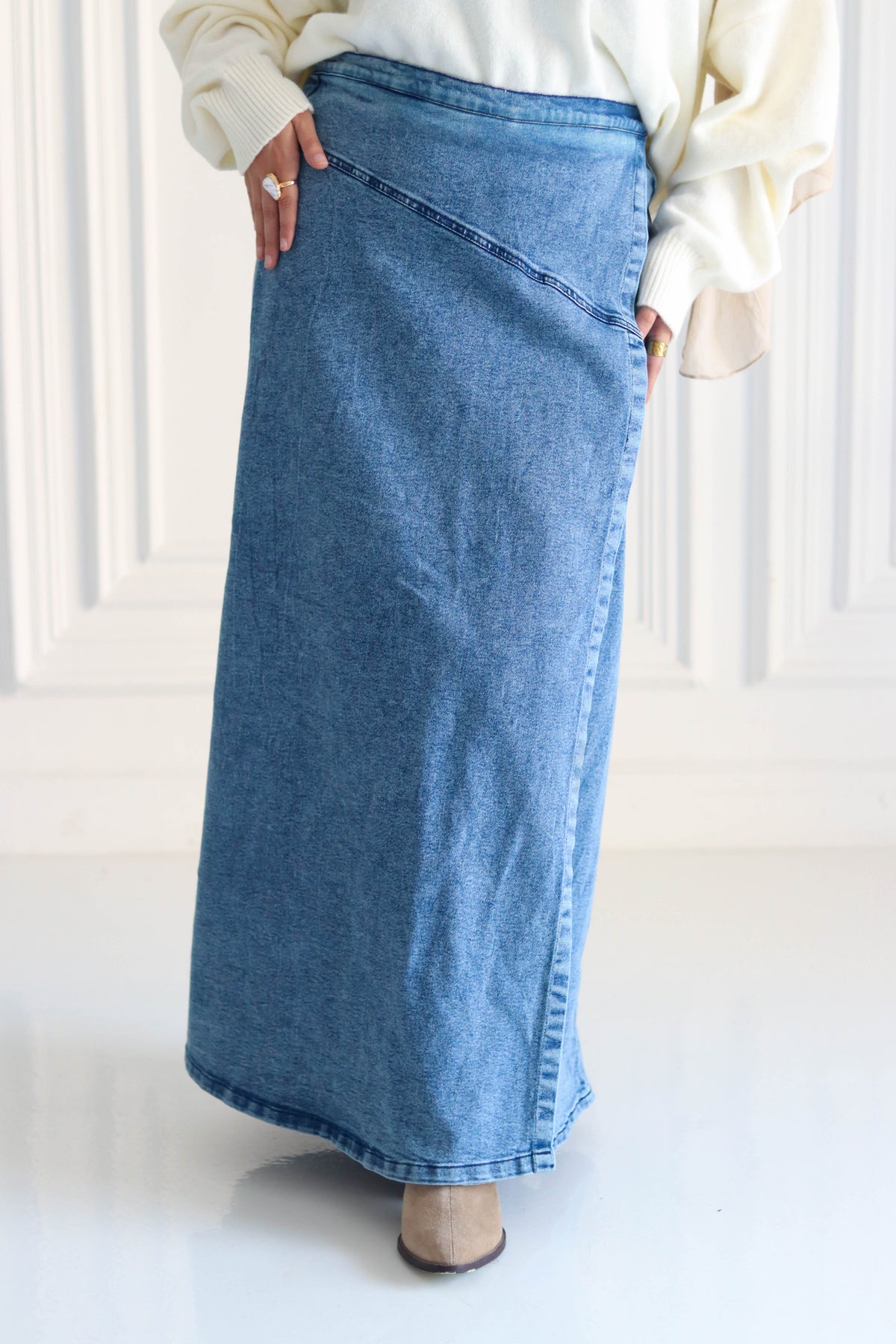 Denim A-Line Skirt in Light Blue