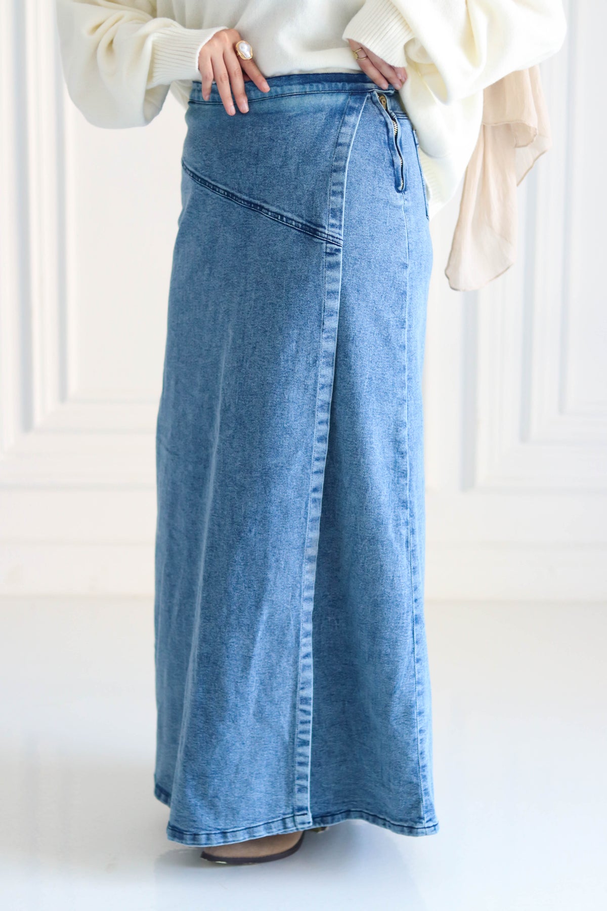 Denim A-Line Skirt in Light Blue