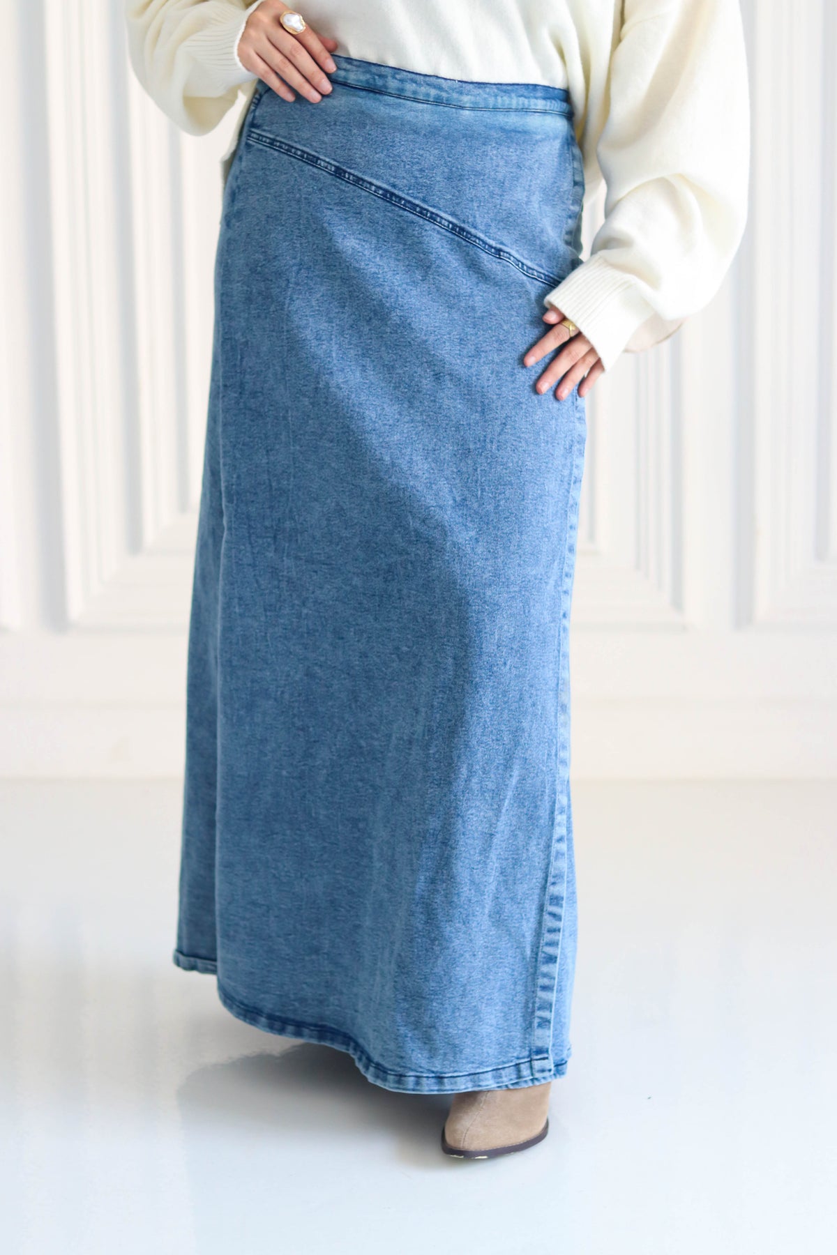 Denim A-Line Skirt in Light Blue