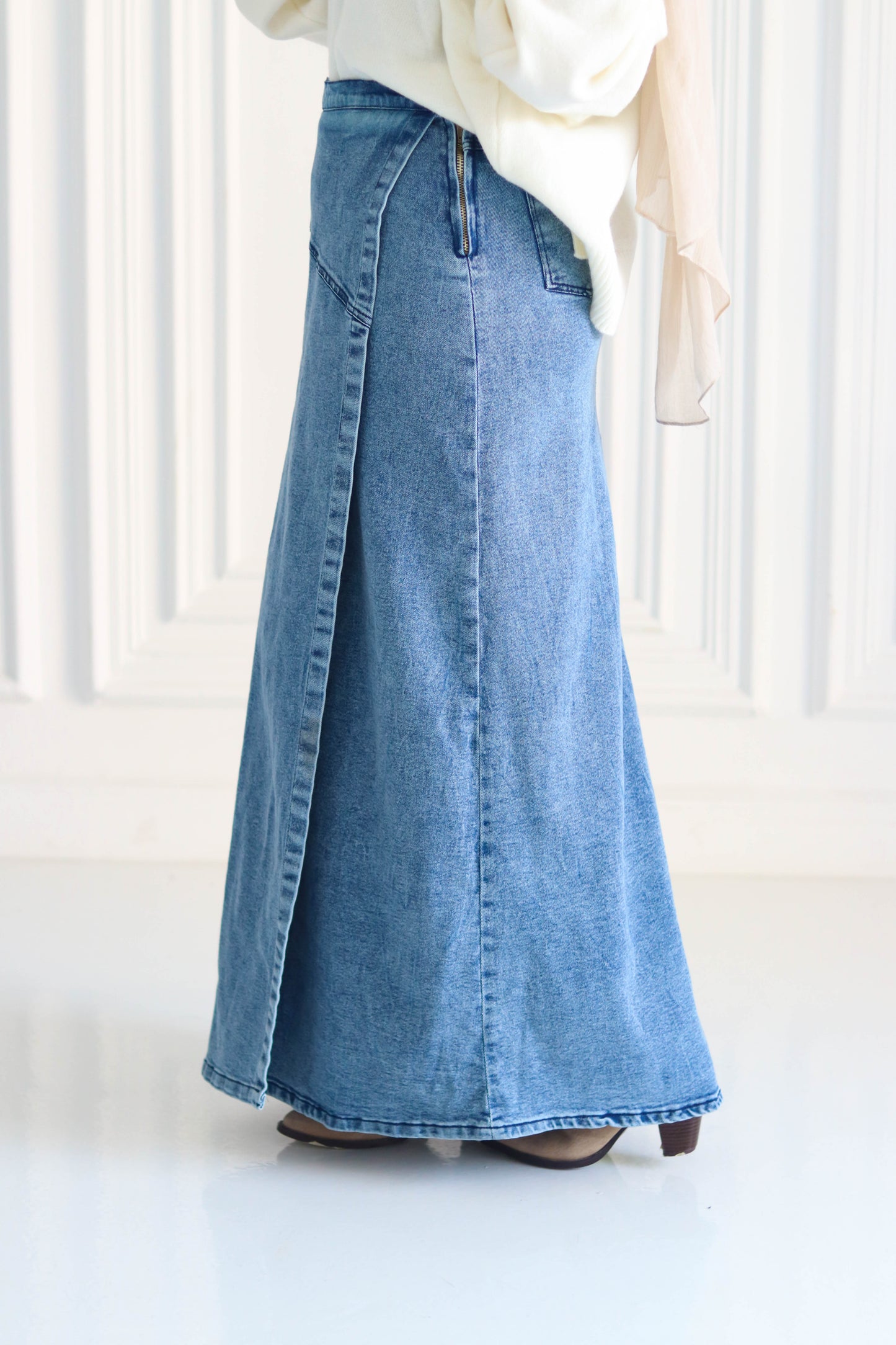 Denim A-Line Skirt in Light Blue