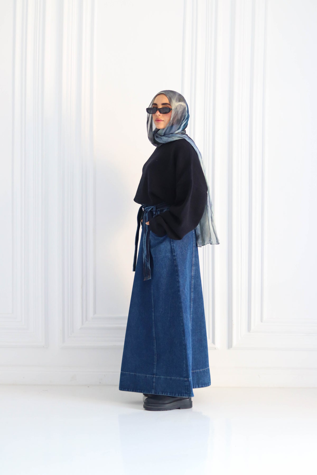 Denim Cloush Skirt in Blue
