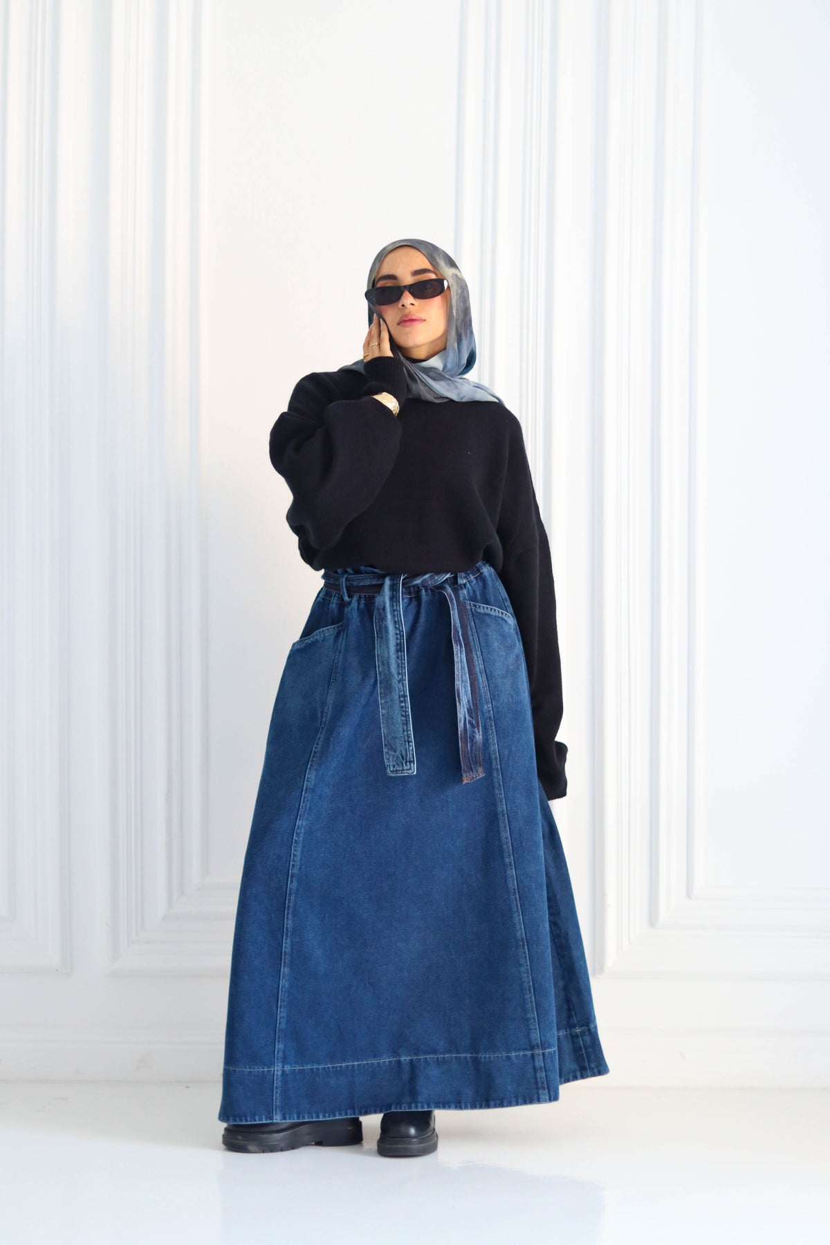 Denim Cloush Skirt in Blue