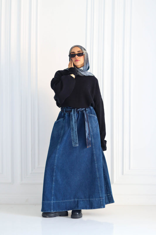 Denim Cloush Skirt in Blue