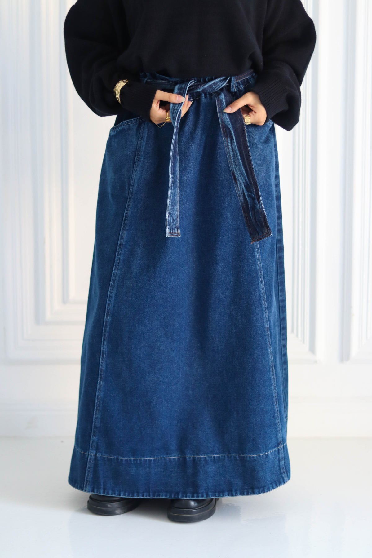 Denim Cloush Skirt in Blue