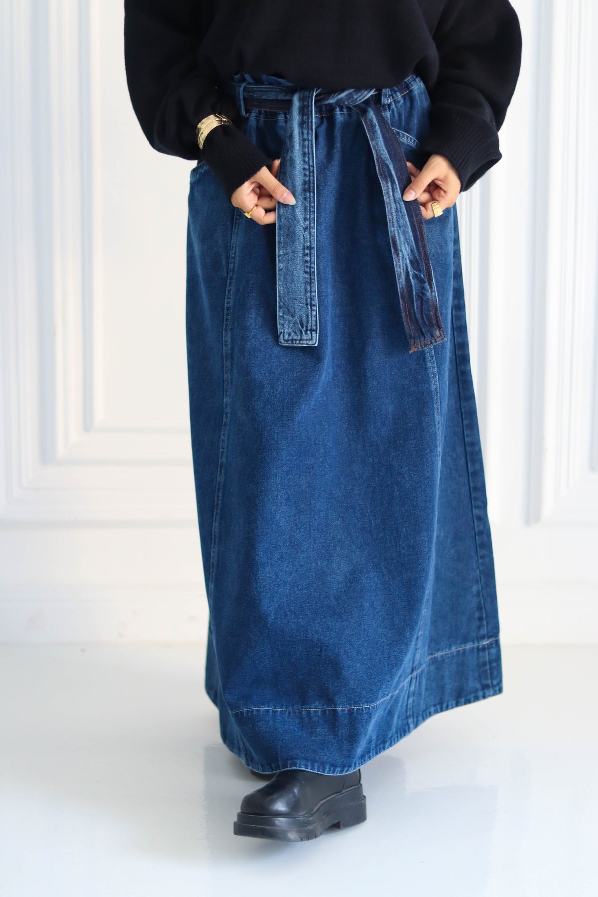 Denim Cloush Skirt in Blue
