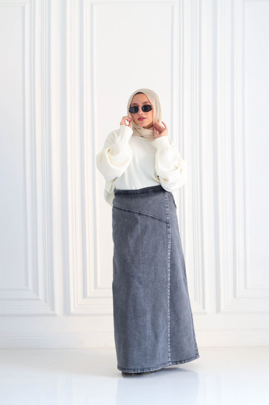 Denim A-Line Skirt in Gray