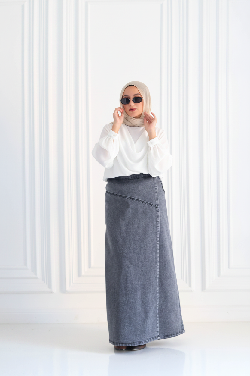 Denim A-Line Skirt in Gray