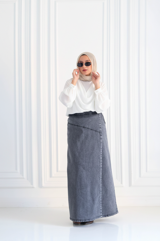 Denim A-Line Skirt in Gray