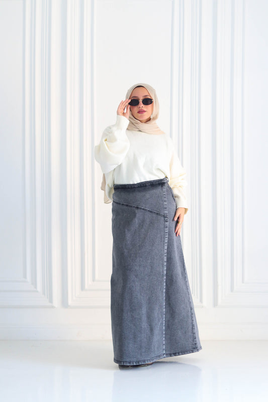 Denim A-Line Skirt in Gray