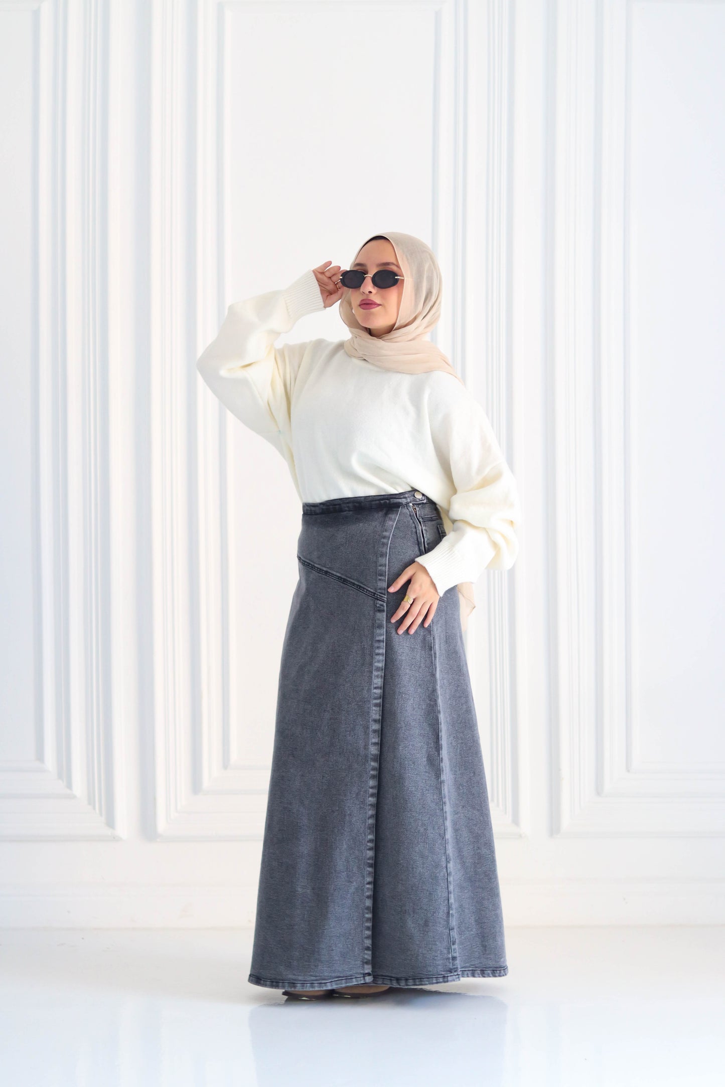 Denim A-Line Skirt in Gray