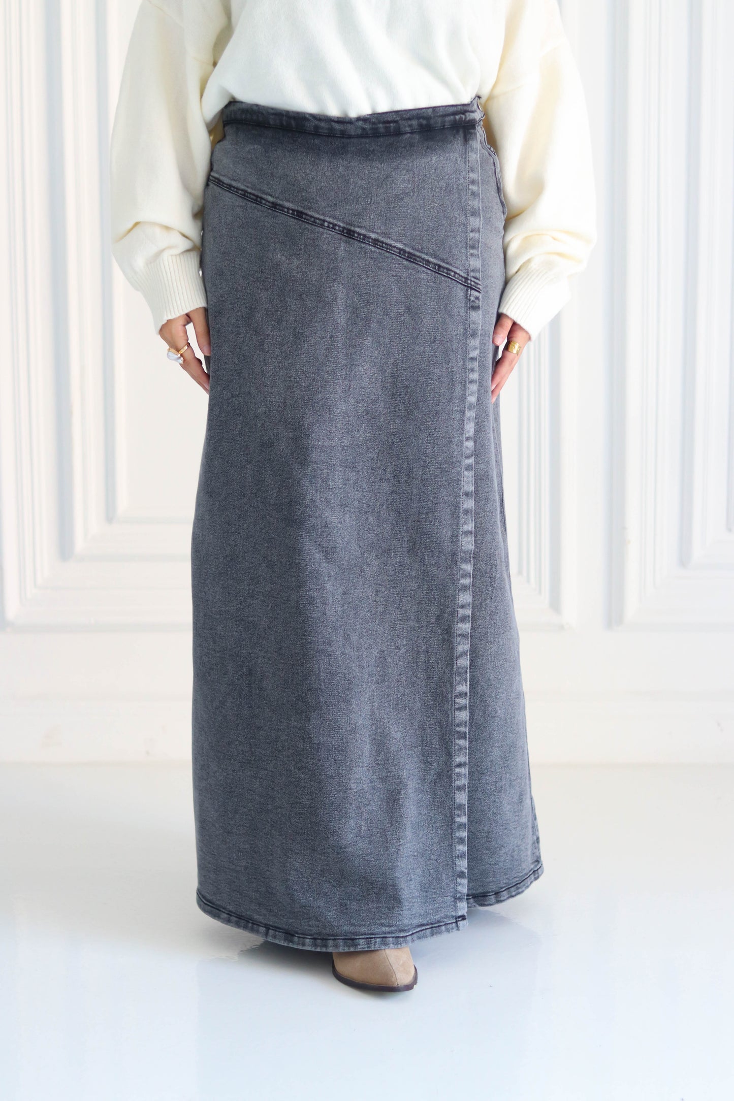 Denim A-Line Skirt in Gray