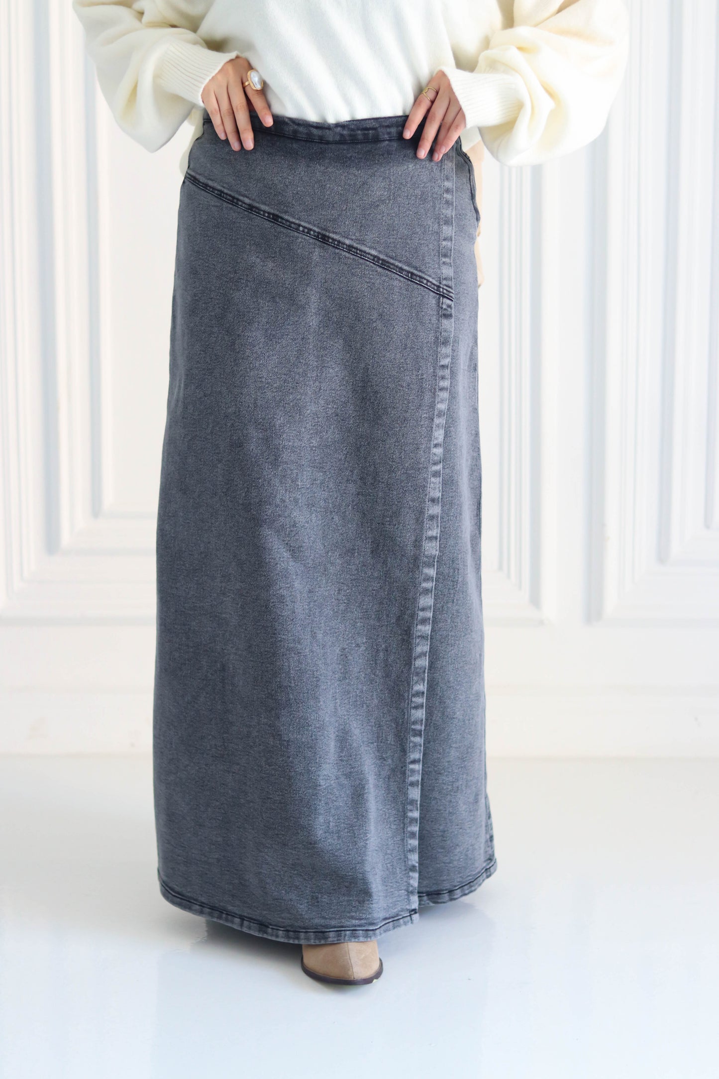 Denim A-Line Skirt in Gray