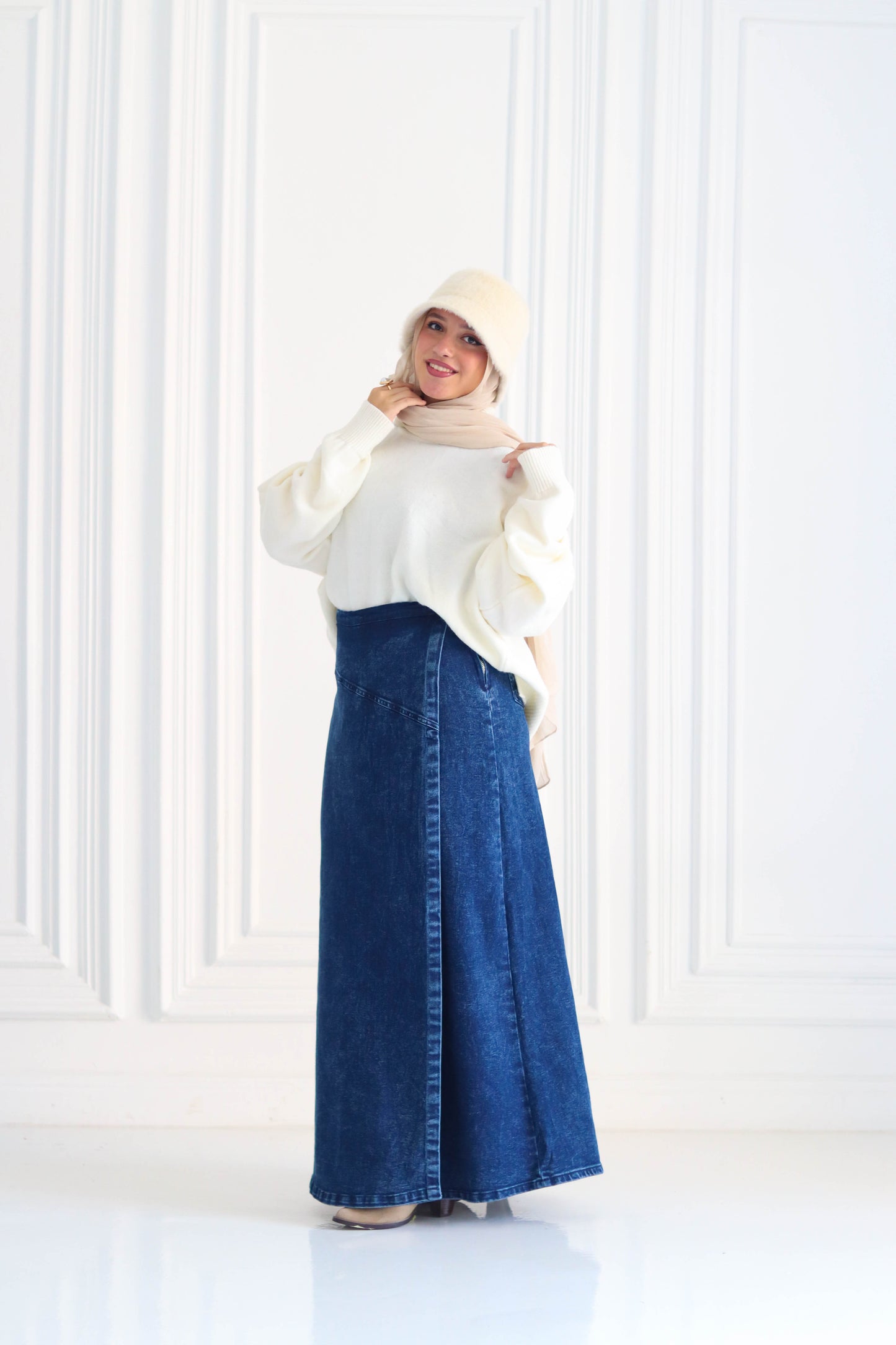 Denim A-Line Skirt in Blue
