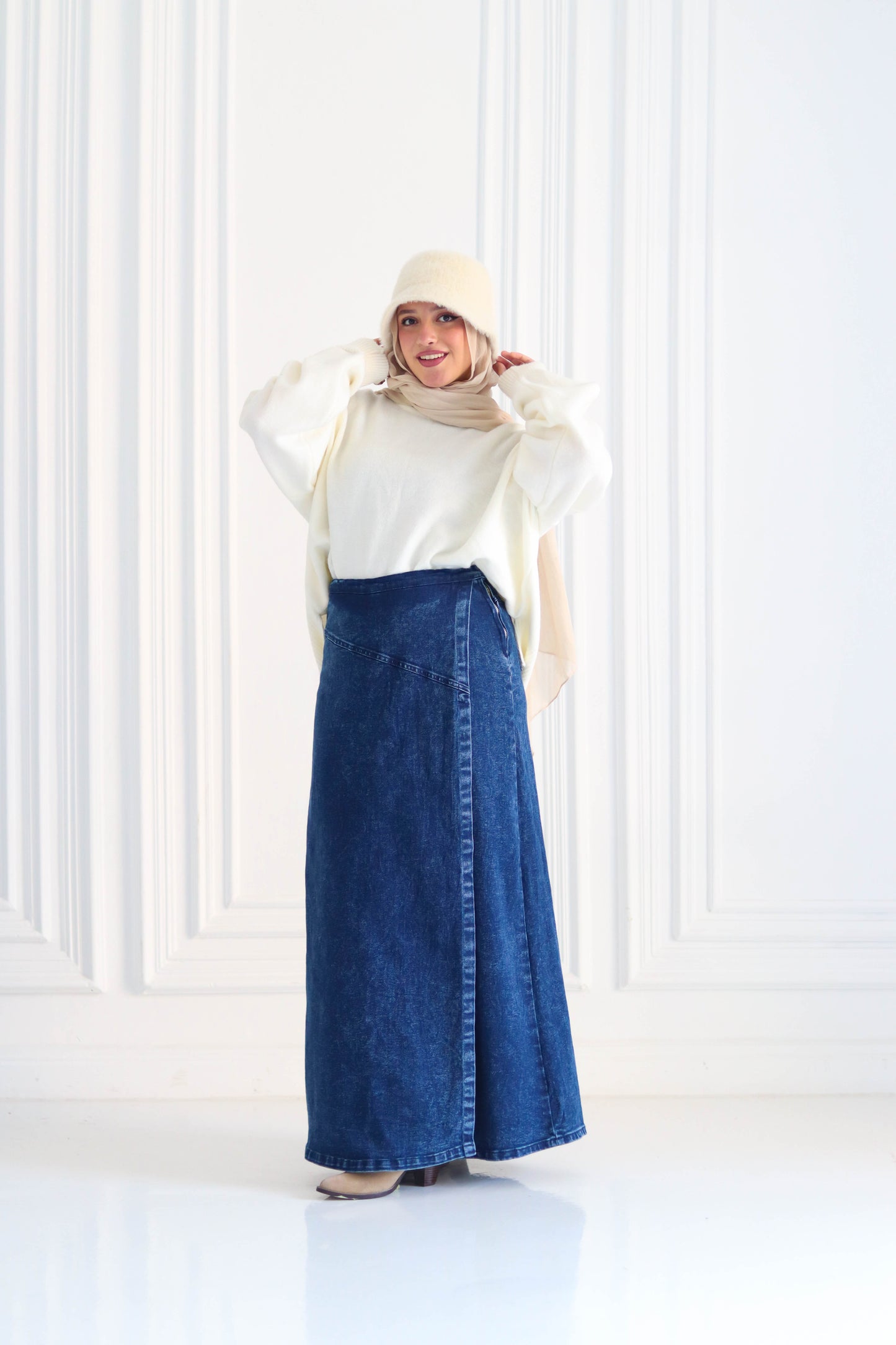 Denim A-Line Skirt in Blue