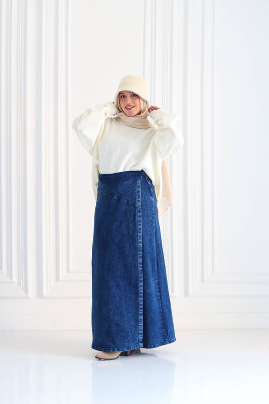 Denim A-Line Skirt in Blue