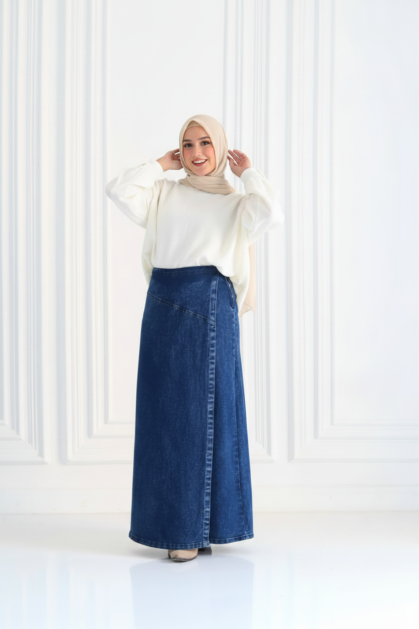 Denim A-Line Skirt in Blue