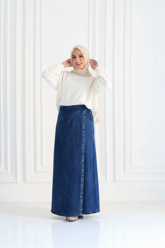 Denim A-Line Skirt in Blue