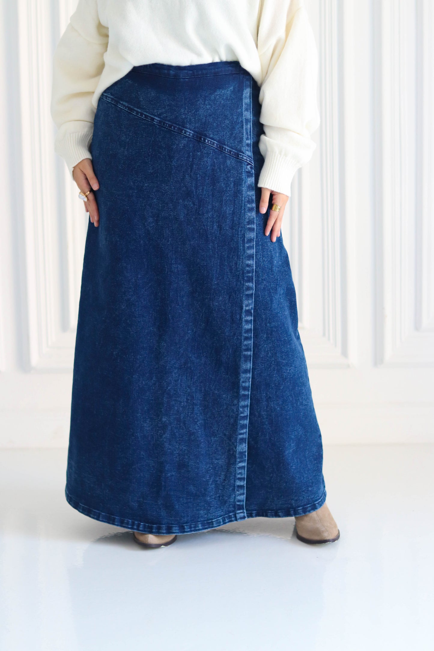 Denim A-Line Skirt in Blue