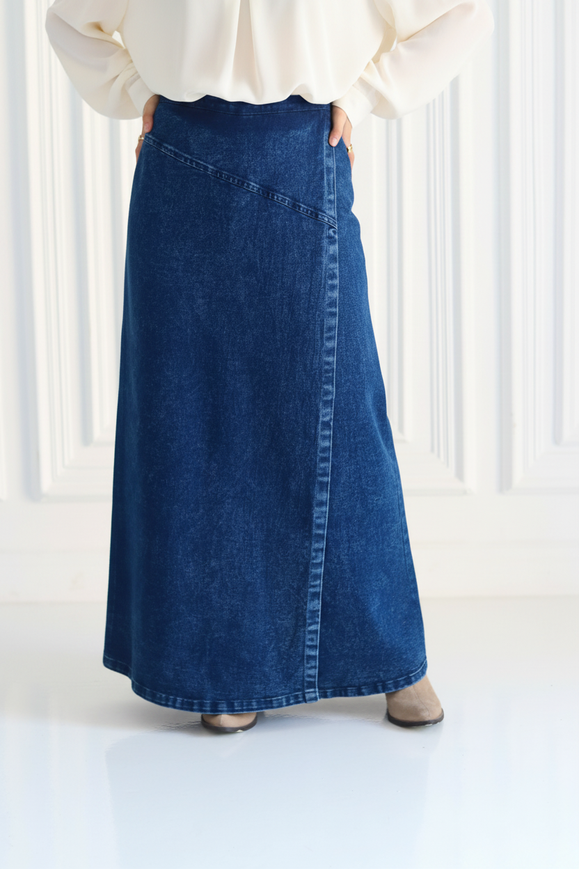 Denim A-Line Skirt in Blue