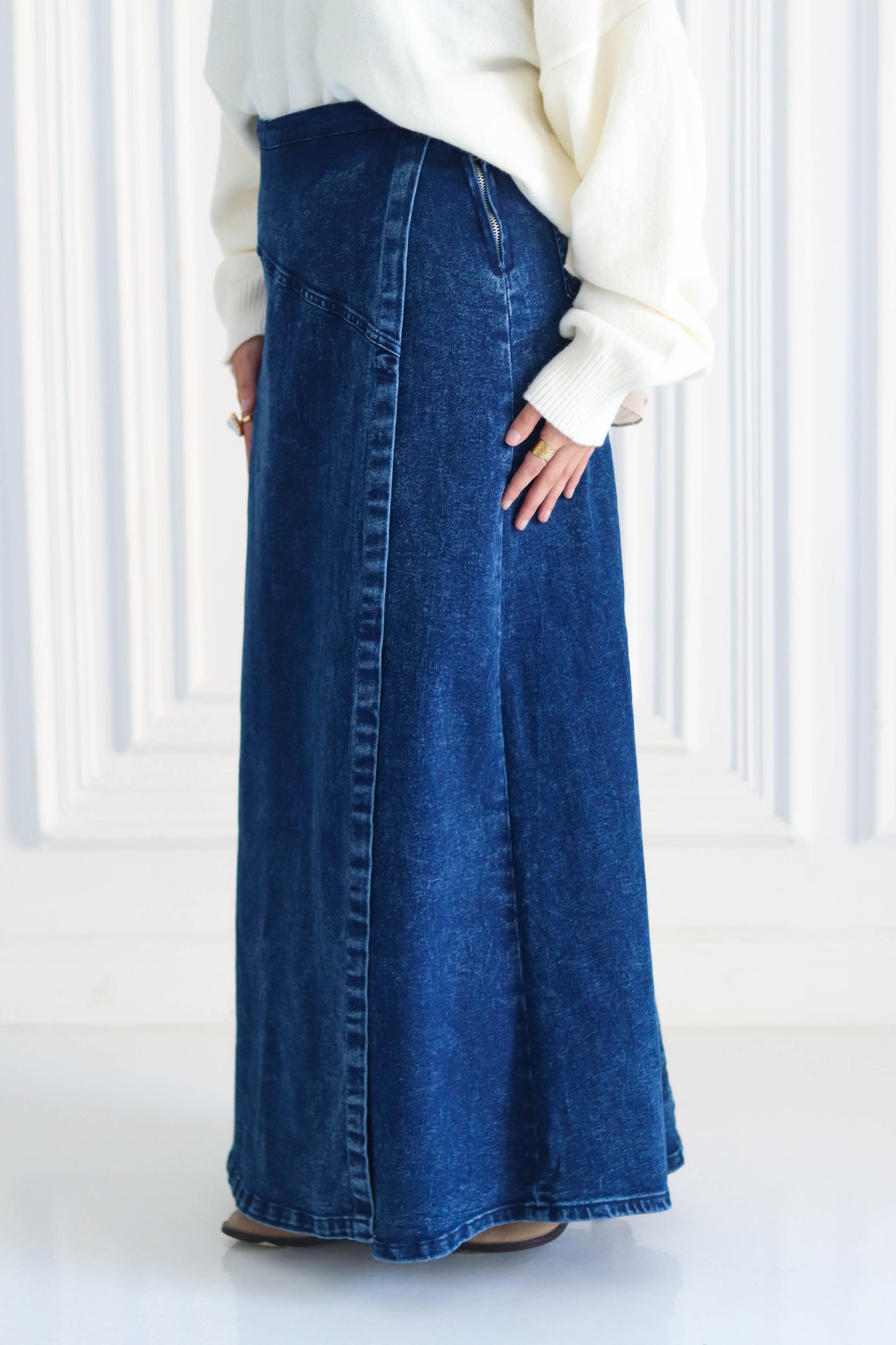 Denim A-Line Skirt in Blue