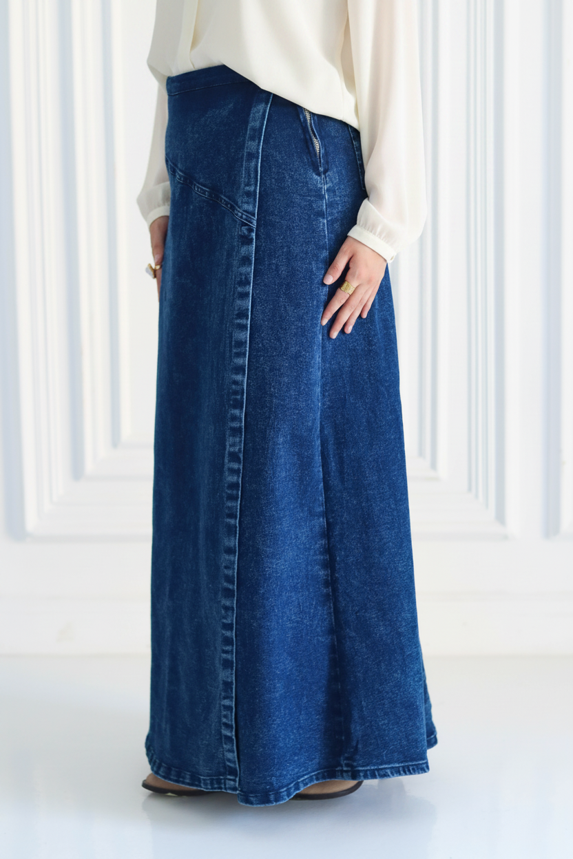 Denim A-Line Skirt in Blue