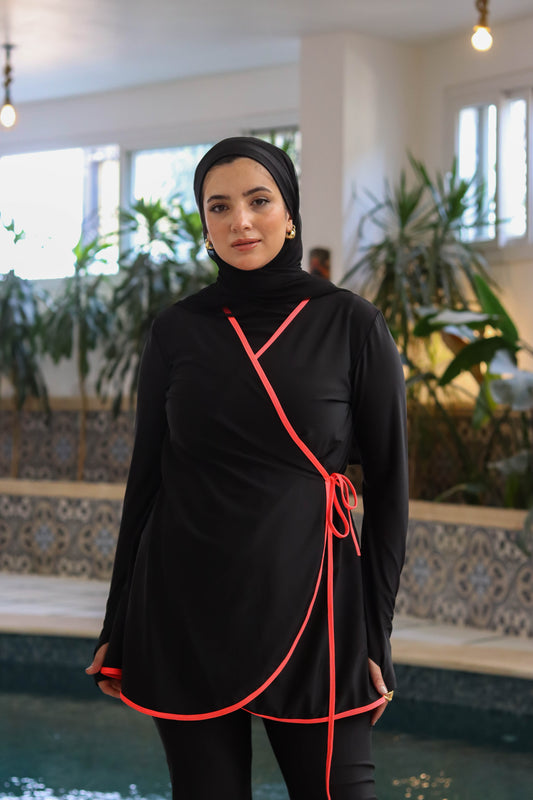 Black Burkini with Fuchsia Details
