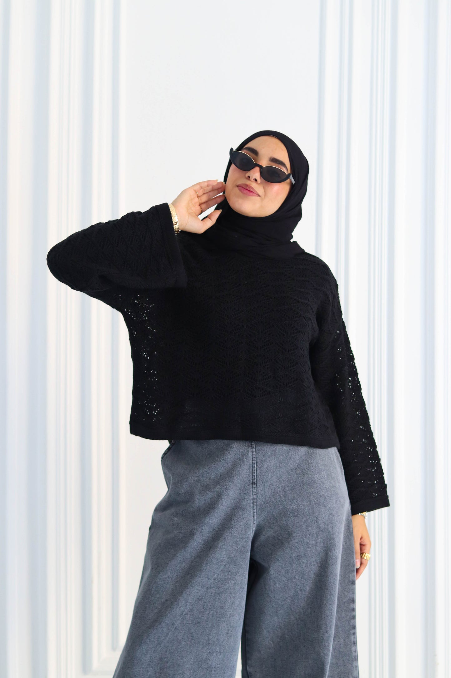 Wool Winter Crop Top in Black (top only only)