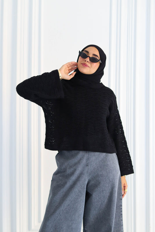 Wool Winter Crop Top in Black (top only only)