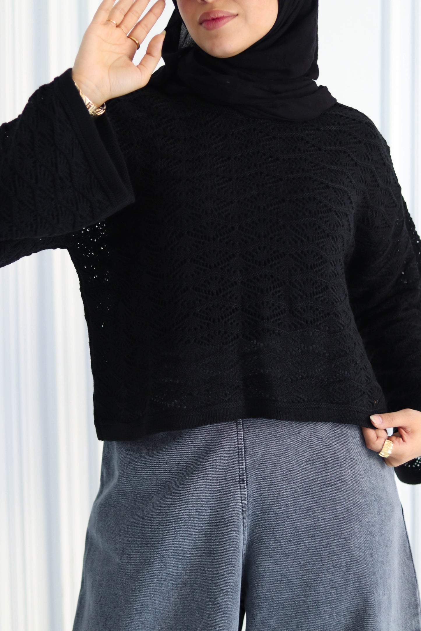Wool Winter Crop Top in Black (top only only)