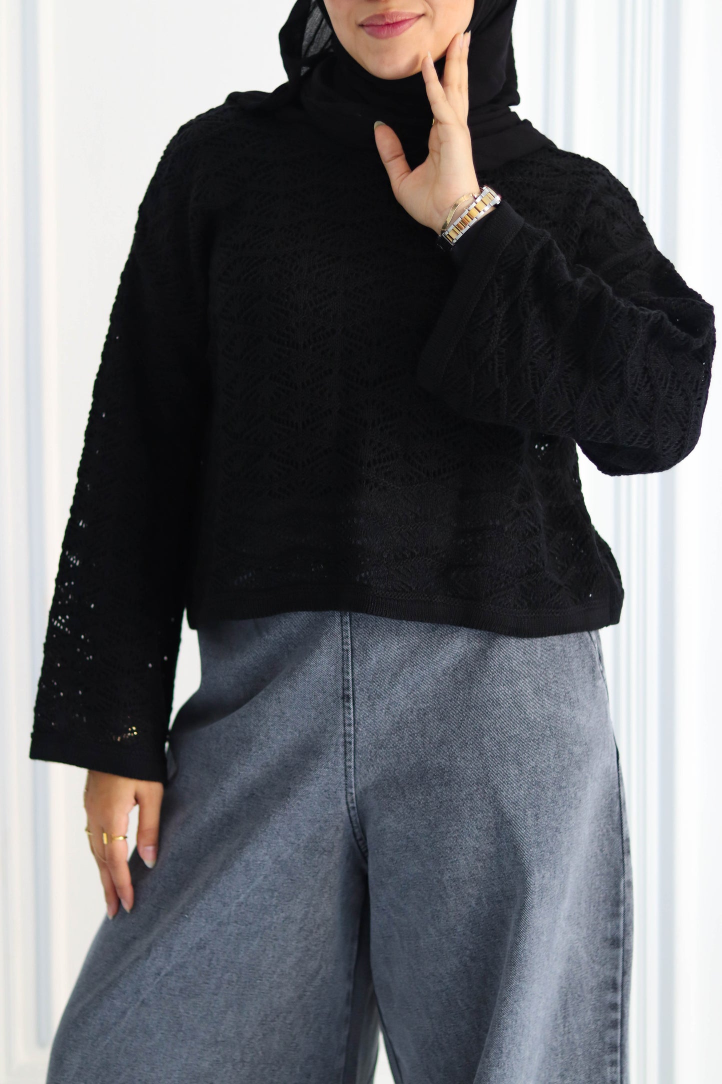 Wool Winter Crop Top in Black (top only only)