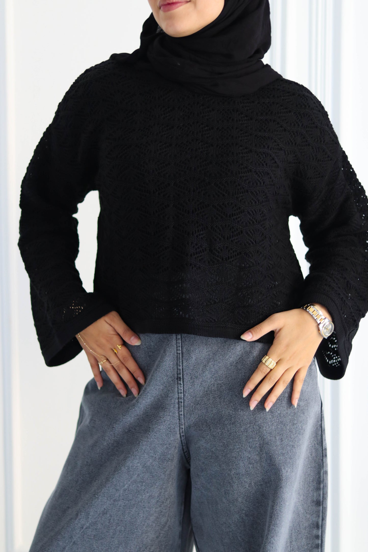 Wool Winter Crop Top in Black (top only only)