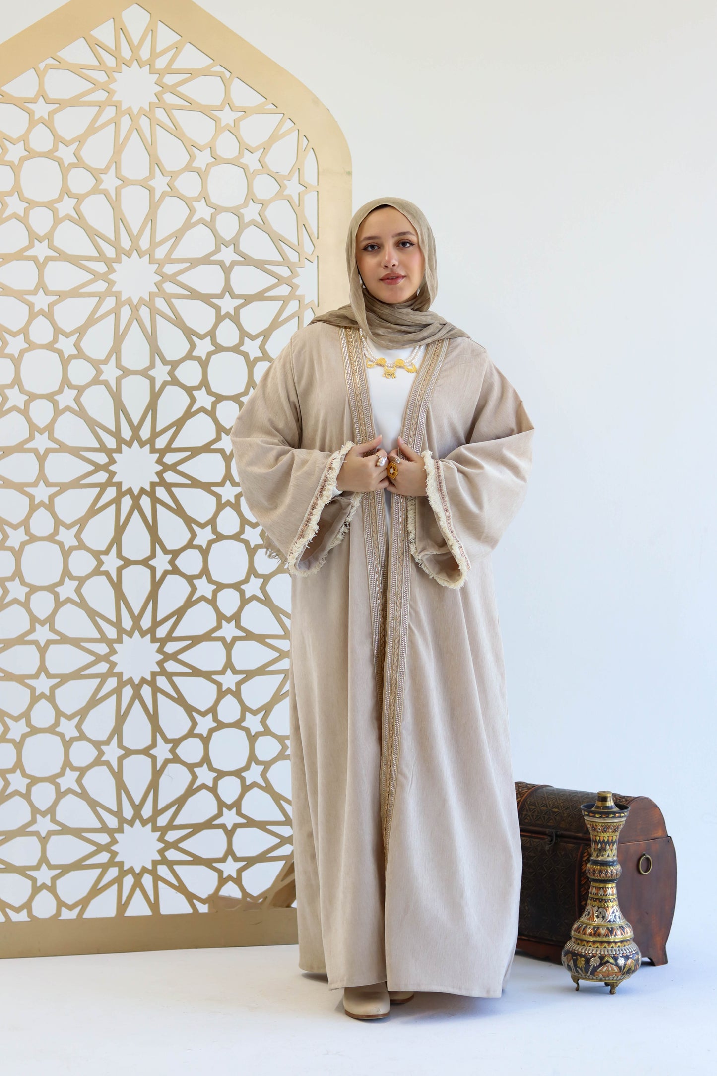 Kaftan set of Dai AlQamar Abaya in Beige