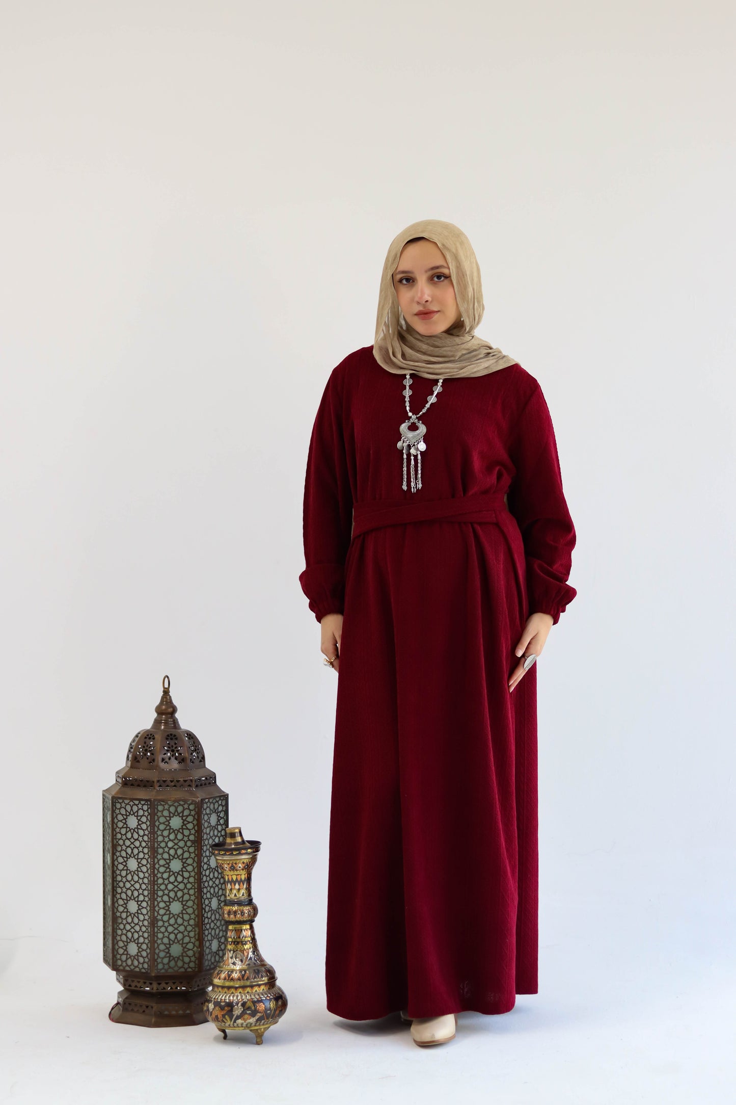 Kaftan Set of Sukoon in Burgundy