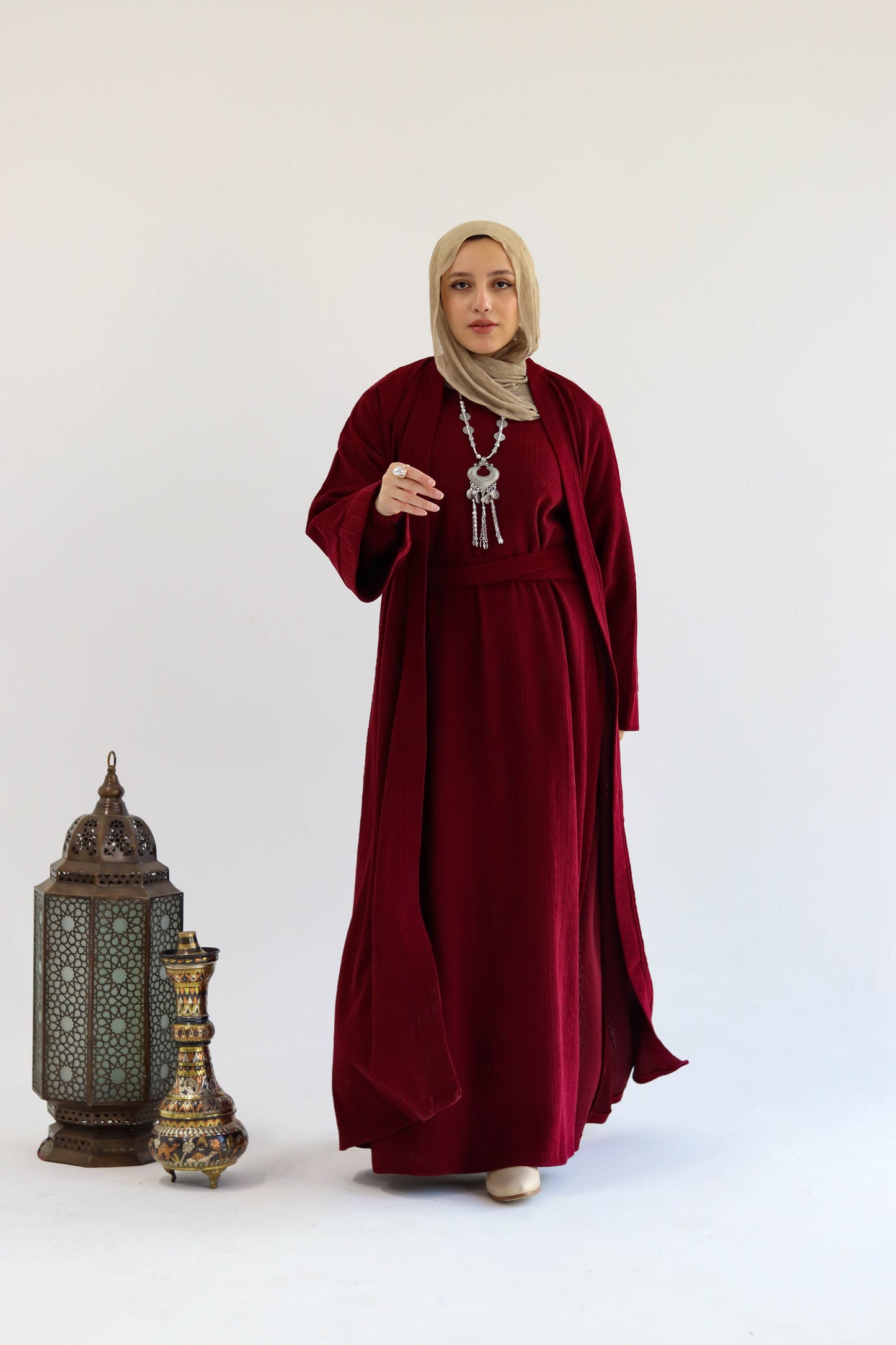 Kaftan Set of Sukoon in Burgundy